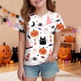 thumbnail image 2 of CAICJ98 Halloween Shirt Boys Girls Pumpkin Ghost Print Tshirt Kids Short Sleeve Tee Top Toddler Halloween Shirt (Pink,6-7 Years), 2 of 6