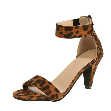 CHOII 50% Clearance High-heeled Shoes Fishmouth Wedges High-heeled Shoes Women s Shoes Sandals One Zipper Sandals Ankle Strap Sandals Comfort Sandals Leopard Print/8.5