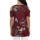 thumbnail image 4 of Qarigey Camiseta de mujer Top con estampado bohemio Top con estampado en frío Blusa de manga corta con hombros descubiertos Prendas para la parte del cuerpo Vino rojo S, 4 of 6