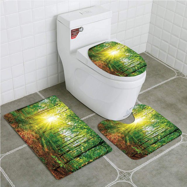 ABPHQTO Farm House Glade en el bosque al atardecer Evening Meadow Groenlandia Madre Tierra Juego de alfombras de baño de 3 piezas Alfombra de baño Alfombra de contorno y tapa de inodoro ABPHQTO Cont-CHAPPLE-16926