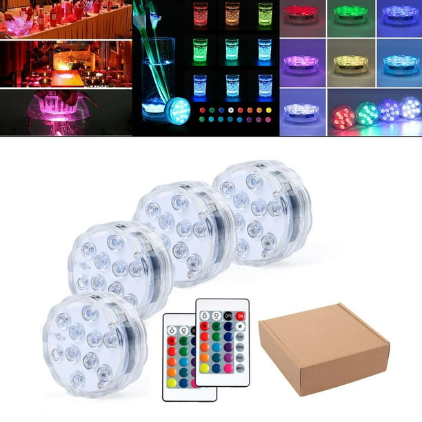 Luces LED sumergibles RGB LED Luces de estanque de piscina impermeables Luces subacuáticas con ventosa para bodas / fiestas / vacaciones Controlador de 4 luces 2 shamjiam Luz de la piscina