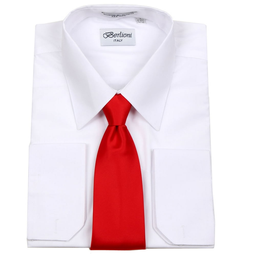 Berlioni Men's White Solid Dress Shirt and Tie Set