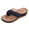 thumbnail image 5 of Rokment Flower Platform Wedge Dress Backless Sandals for Women Plantar Fasciitis with Arch Support Boho Beach Casual Leather Chunky Heel Orthotic Flip Flops Walking Slides Slippers Black Size 6.5, 5 of 6
