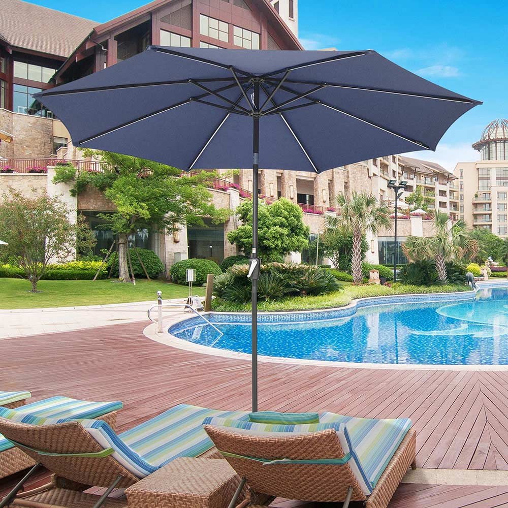 Yescom 10ft Solar Led Lighted Patio Umbrella With Tilt And Crank 8 Ribs Outdoor Market Umbrella For Table Garden Walmart Com Walmart Com