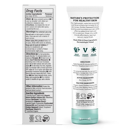 Badger Mineral Face Sunscreen, Unscented, SPF 30, 1.7 fl oz