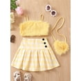 thumbnail image 2 of LMLYSoH Kids Girl Summer Outfit Casual Plush Sleeveless Camisole Elastic Plaid Pleated Skirt with Crossbody Bag Set for Toddler, 2 of 9