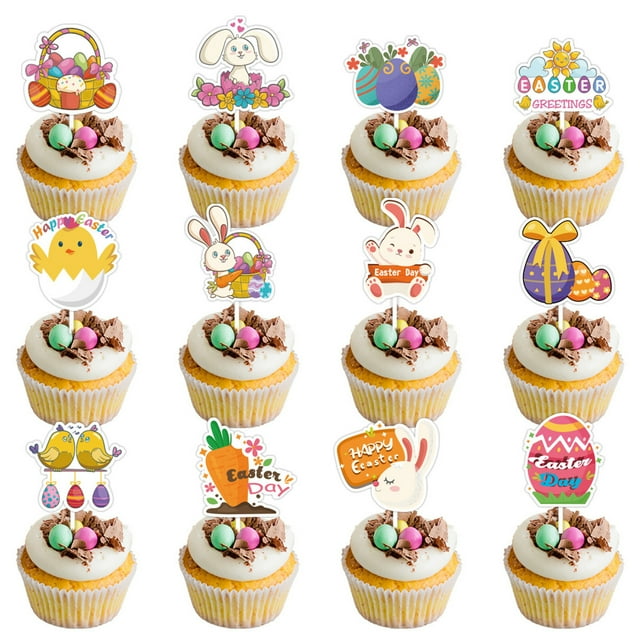 Ruiboury 12 Pcs Décorations de Gâteau Rabbit en Papier Mignon pour Lieu de Divertissement Joyeuses Pâques