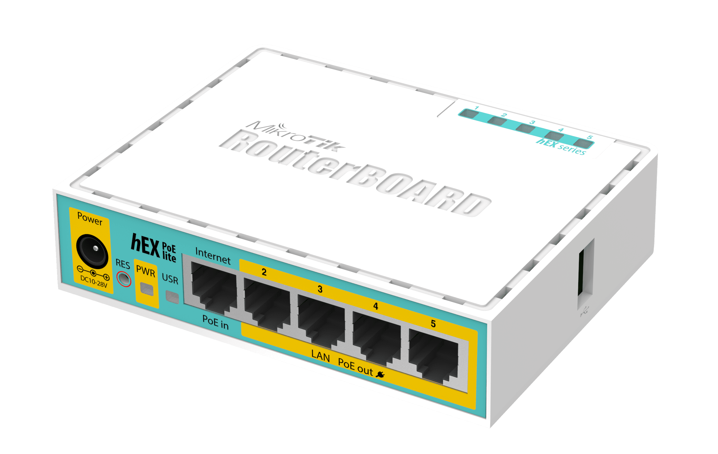 MikroTik hEX PoE lite RB750UPr2 - 5-Port Ethernet Router with PoE Output (Ether2-Ether5), USB 2.0, 650MHz CPU, 64MB RAM, RouterOS L4, Passive PoE, 24V 2.5A Power Adapter Included