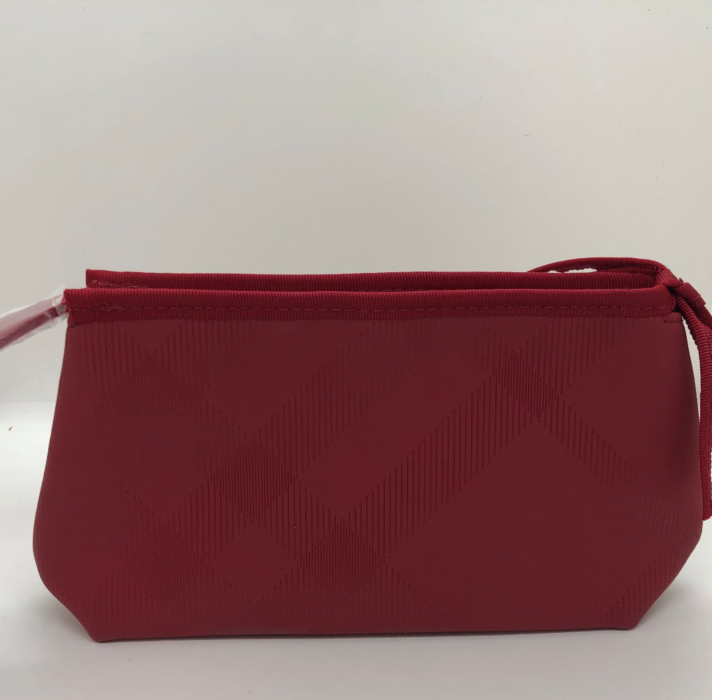 BURBERRY Womens RED / TAN Pouch Trousse Makeup Bag - NEW in Burberry Gift  Box