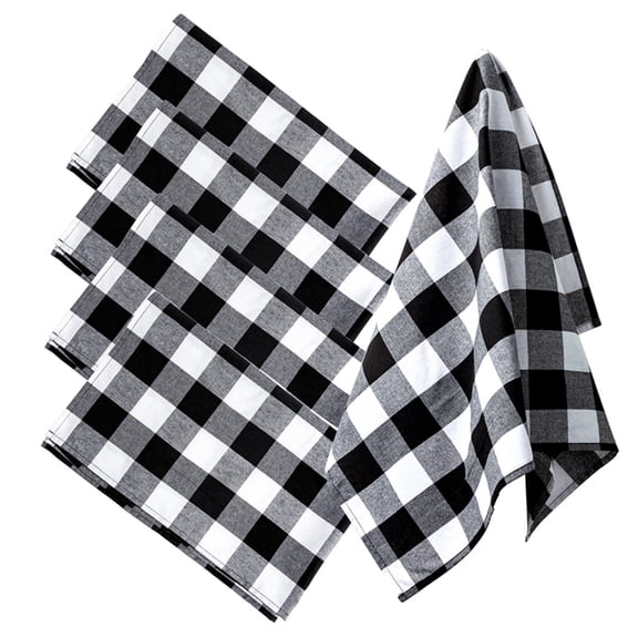 2ooya Cotton Plaid Dish Towels, Black & White, Absorbent, 5 Pack