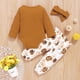 thumbnail image 5 of Gibobby Conjunto de sudadera para niña Trajes de pantalones con volantes, mono de manga para bebé + conjuntos y conjuntos florales para niñas(Marrón, 9-12 Meses), 5 of 5