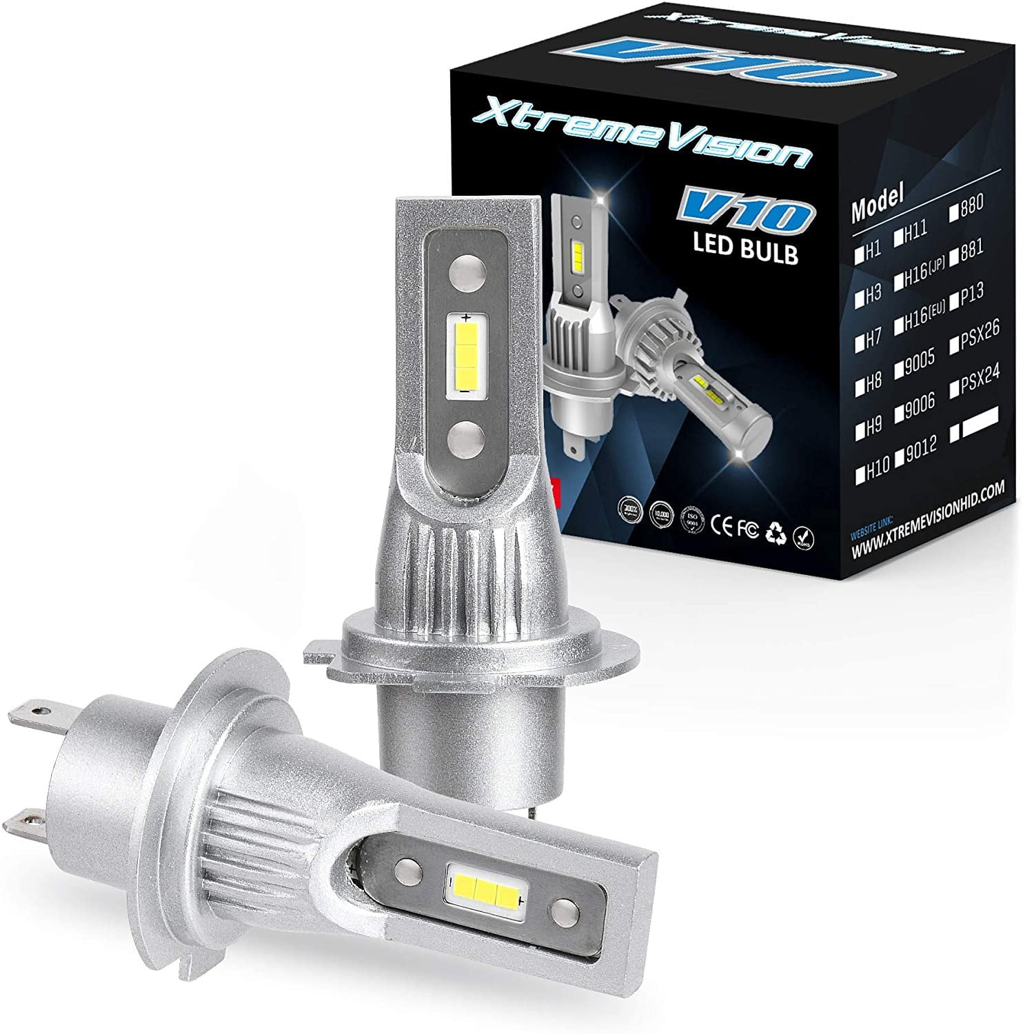 studie håndled Kvæle Xtremevision V10 30W 8,000LM - H7 LED Headlight Bulb - Direct Replacement -  6500K CSP LED - Walmart.com