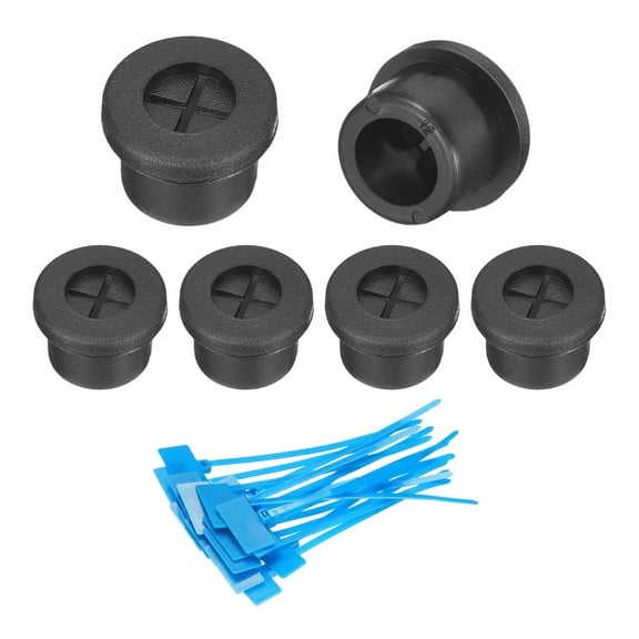 6Pack Cable Cord Grommet, 1/2"(12mm) Rubber Grommets with Cable Ties, Black