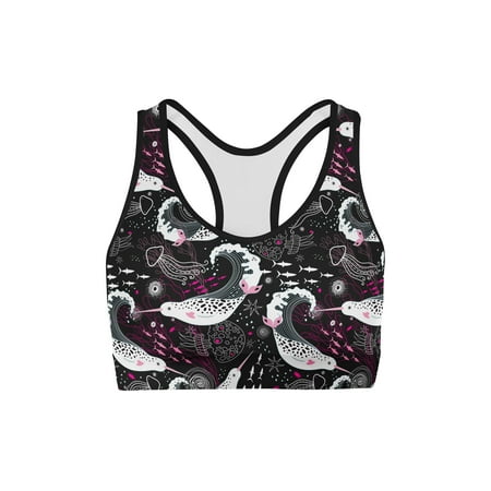 

USA Made Women s Sports Bra For Women Narwhals Pattern 100% Lycra Fabric Female