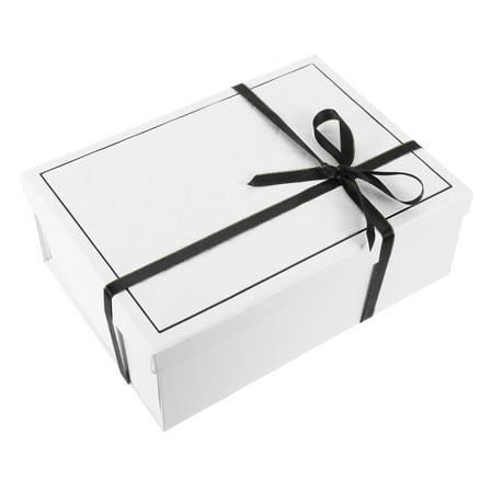 WRITWAA Durable White Cardboard Foldable Gift Box with Lid and Ribbon for Weddings Birthdays Baby Showers 10 x 10 x 4 inches