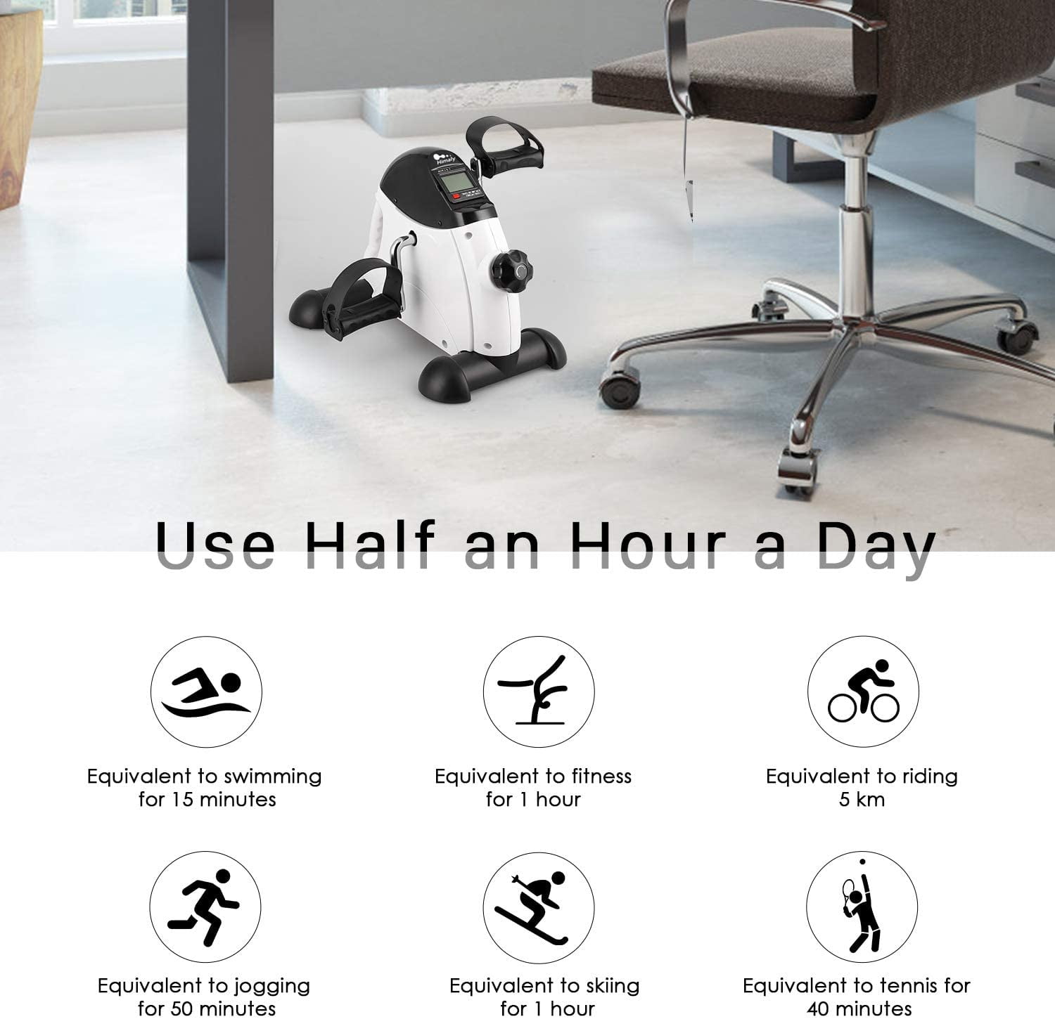 Himaly Under Desk Exercise Bike , Portable Pedal Exerciser with LCD Display for Home Office, 240 lbs Capacity, White