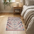thumbnail image 3 of ODIKA 2'x3' Washable Accent Rug Pet Friendly, Bedside Mat Pink Blue Boho Southwestern Blush Aztec Diamond Zigzag with Triangles for Bedroom, RV, 3 of 7