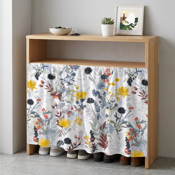 Botanical Flowers Cabinet Curtain 35"Wx35"L, Dustproof Under Sink Skirt with Self Adhesive Tape, Farmhouse Pastoral Floral Plants Cabinet Curtain Cover for Kitchen Sink, Bathroom Vanity, Laundry Room