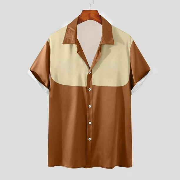 pstuiky Camisa de manga corta para hombre, Camisa estilo blusa informal de manga corta con botones y cuello vuelto para hombre camisetas de hombre xl