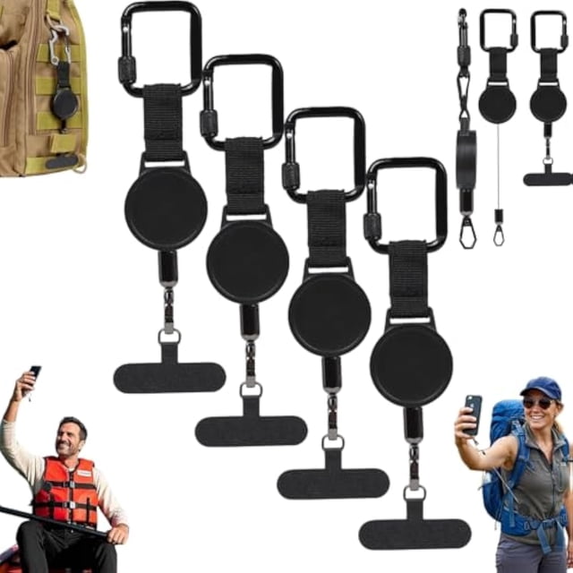 Lanière de Téléphone Rétractable Antivol pour l'Extérieur, Sangle de Téléphone avec Ligne d'Acier Rétractable, Support de Téléphone pour le Ski (4 Pcs)