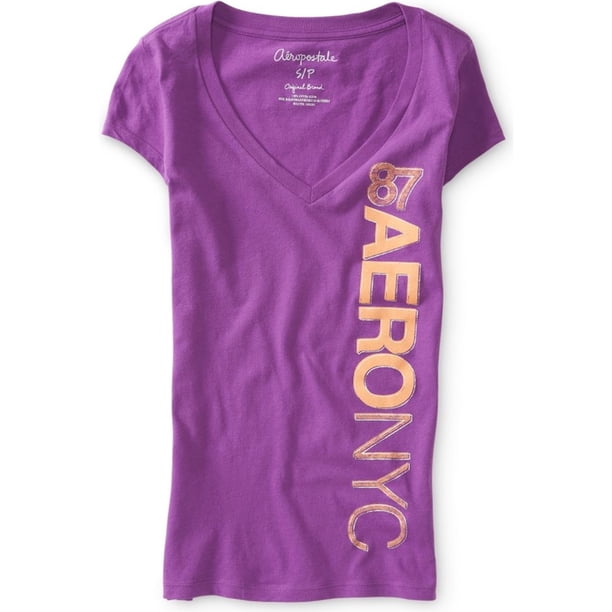 Camiseta gráfica Aeropostale Aero Nyc para mujer color morado talla mediana