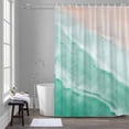 thumbnail image 5 of Teal Green Shower Curtain for Bathroom, Gradient Sea Waves Sandy Beach Coastal Scenery Waterproof Cloth Fabric Bathroom Accessories Set with 12 Rust Proof Plastic Hooks, 36"x78", 5 of 9