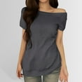 thumbnail image 2 of Ticikt Women's Off The Shoulder Oversized T Shirts Short Sleeve Casual 2026 Summer Basic Tees for Going Out,Color:Dark Gray,Size:L, 2 of 6