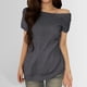 thumbnail image 2 of Blusa de manga corta con hombros descubiertos para mujer - Camiseta informal de verano de color liso, 2 of 6