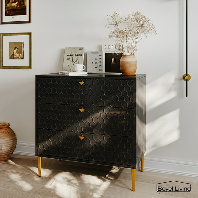 Boyel Living Commode 3 Tiroirs Table de Chevet Buffet Armoire de Rangement, Tiroirs Modernes avec Rangement pour Chambre, Noir
