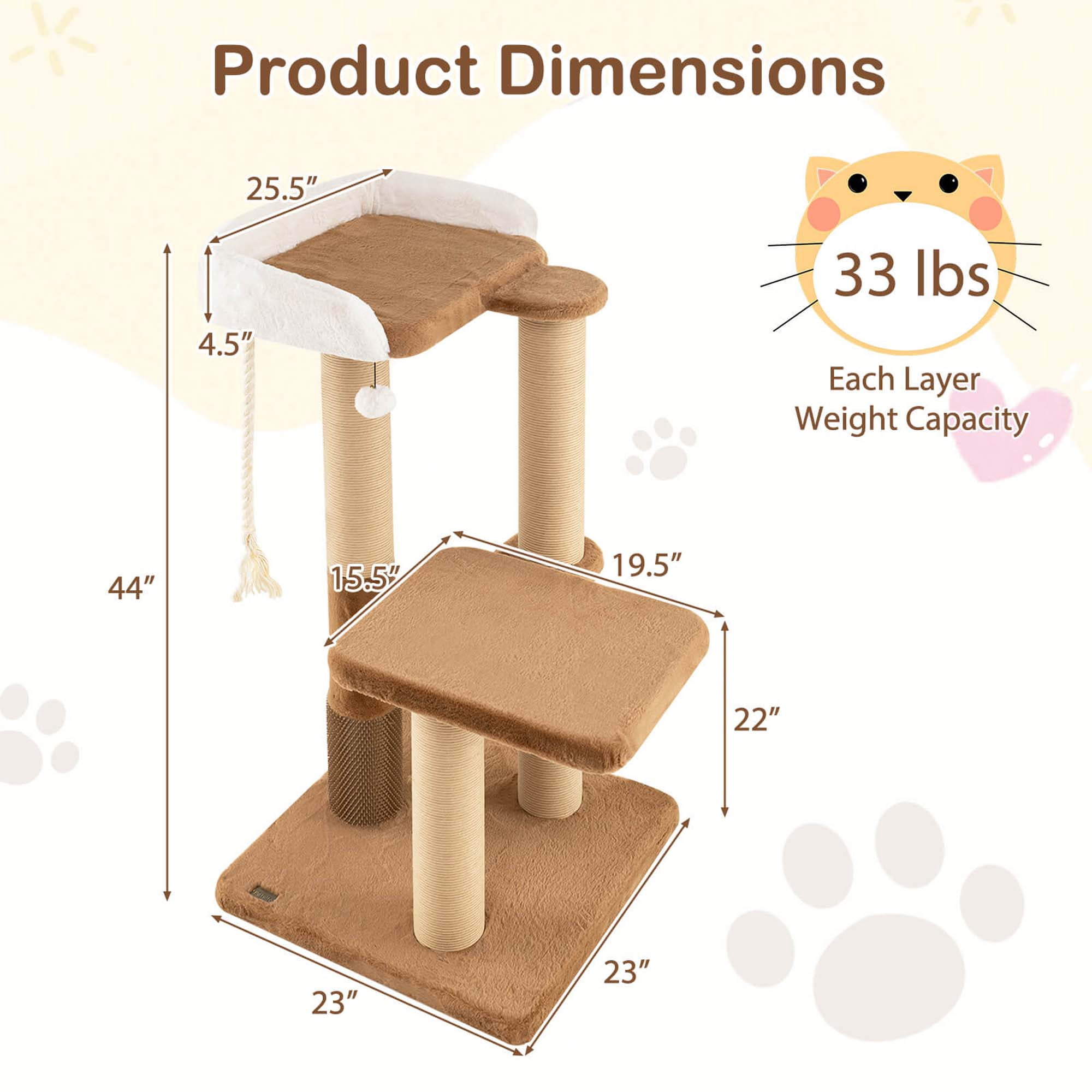Costway 44" Cat Tree for Indoor with Plush Padded Perch Scratching Posts Jumping Platform