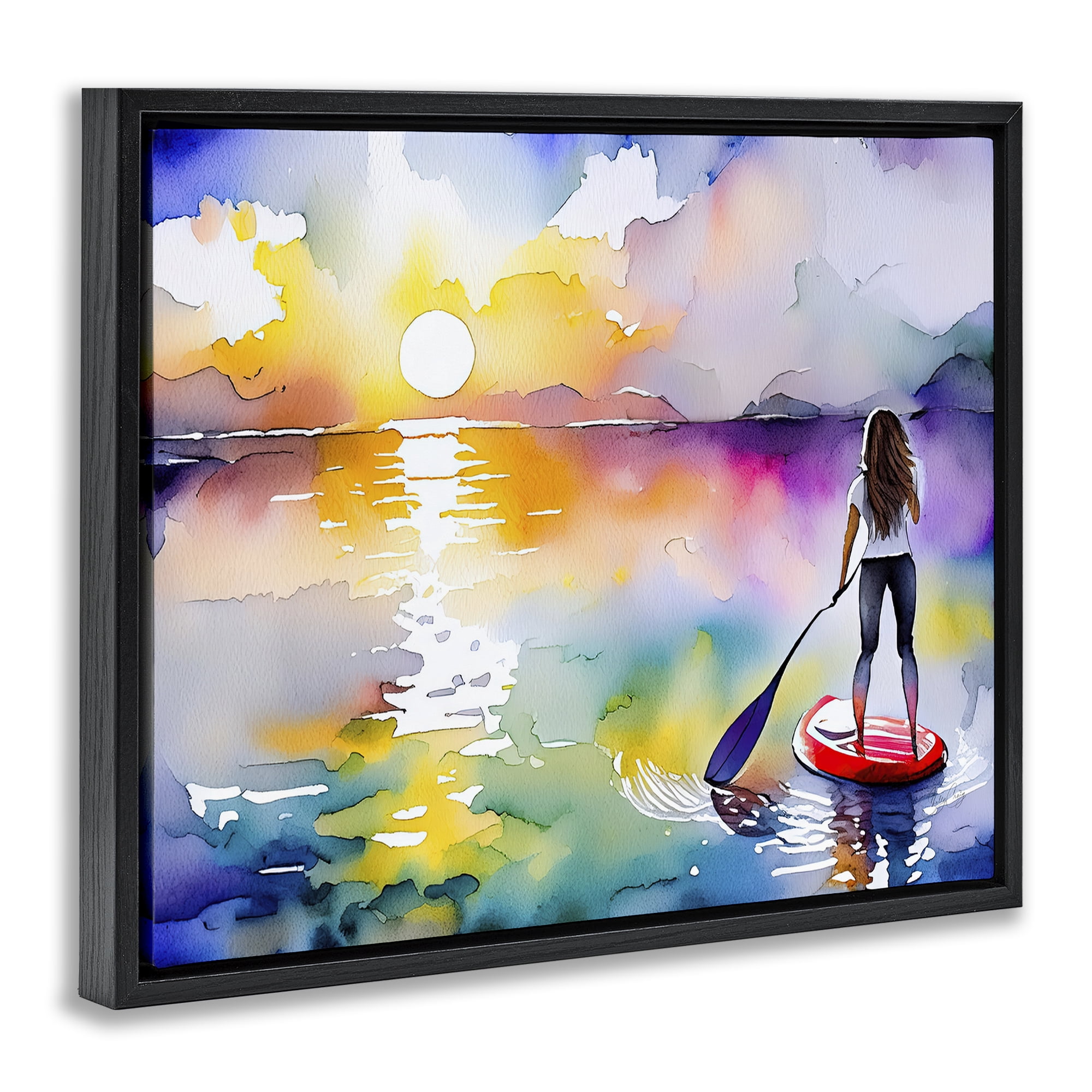 Stupell Industries Sunset Paddle Drift Black Framed Floater Canvas Wall Art, design by Shelly Craig