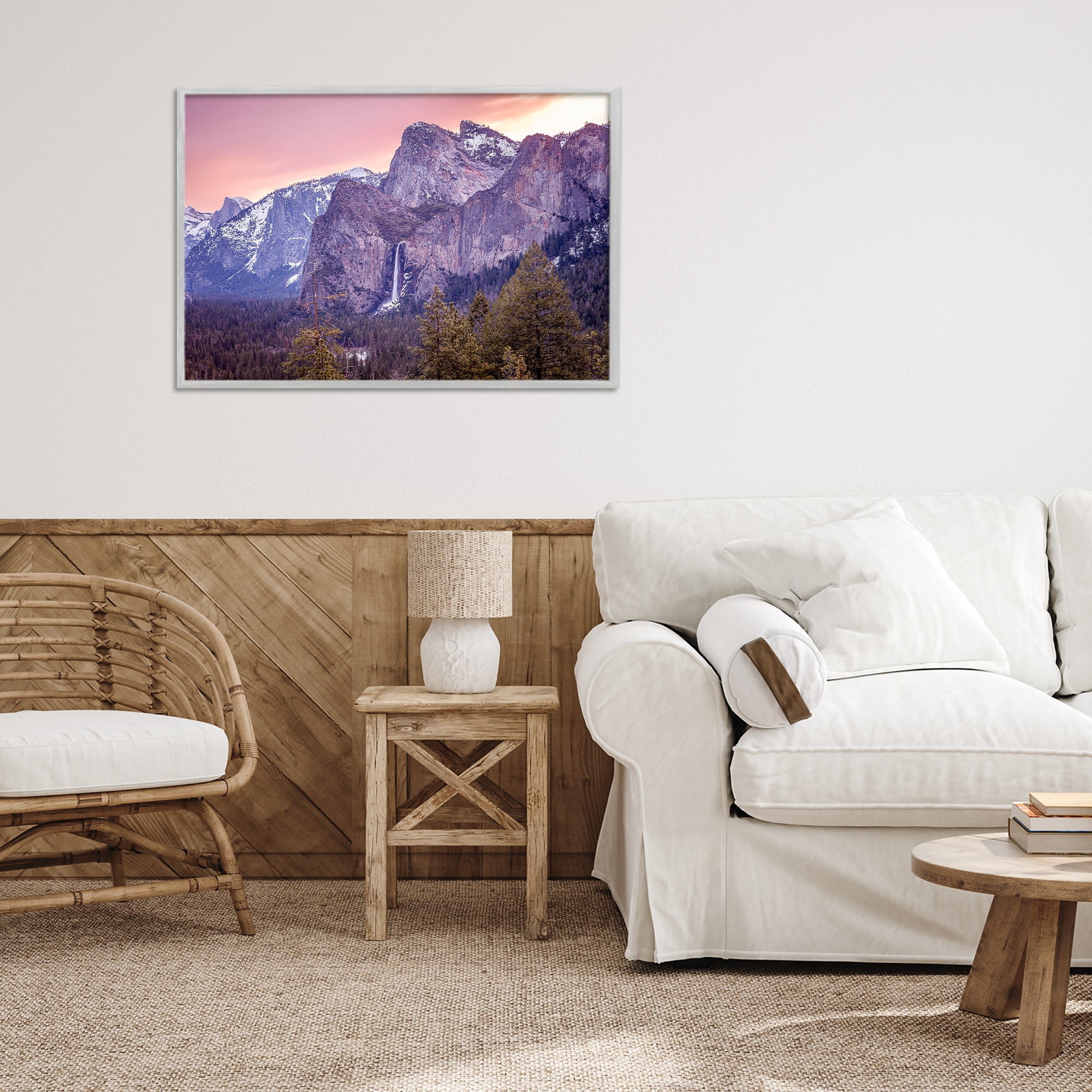 Stupell Industries Majestic Mountain Waterfall Sunset Gray Framed Giclee Art, design by Shelley Carlisle