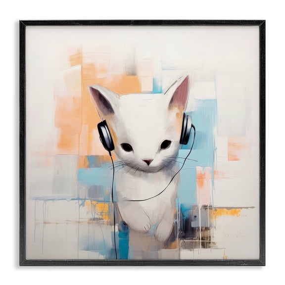 Stupell Industries Eclectic Cat with Headphones Abstract Black Framed Giclee Art, 12 x 12, by Irena Orlov