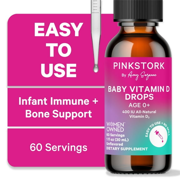 Pink Stork Vitamin D3 Drops, 1 fl oz, Dairy-Free, Gluten-Free, No Artificial Colors