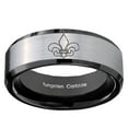 thumbnail image 2 of Tungsten Fleur De Lis 8mm Brushed Gray Beveled Edges Black Polished Men Ring, 2 of 2