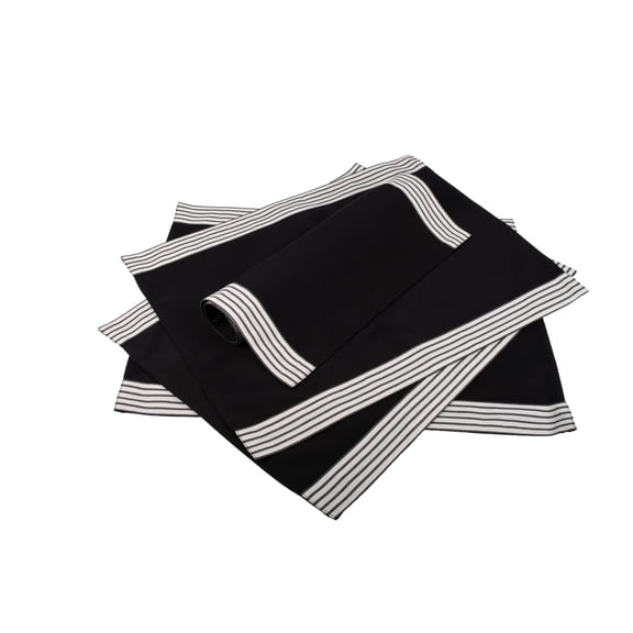 Black Placemats With Top & Bottom Stripes, Set of 4
