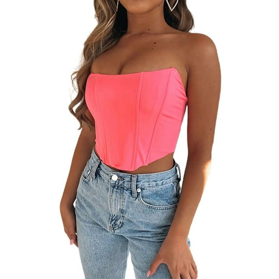 Xingqing Sexy Women Push Up Bustiers Corsets Strapless Off Shoulder Slim Crop Tops Clubwear Party Outwear