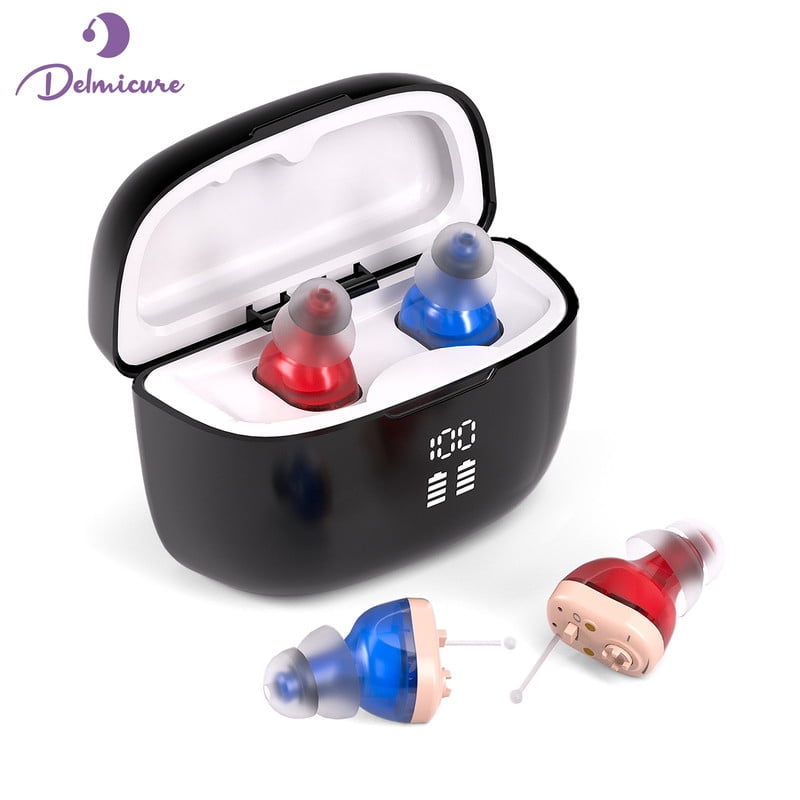 Delmicure Hearing Aids for Seniors, Rechargeable, Noise Cancelling, Volume Adjustment, with Charging Case, VHP-1631