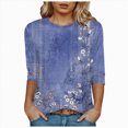 thumbnail image 4 of Towmus Womens 3/4 Length Sleeve Cotton Clothes Floral Print Dressy Blouses Crew Neck Casual Tunic Tops Summer Shirts Loose Fit Pullover, 4 of 4