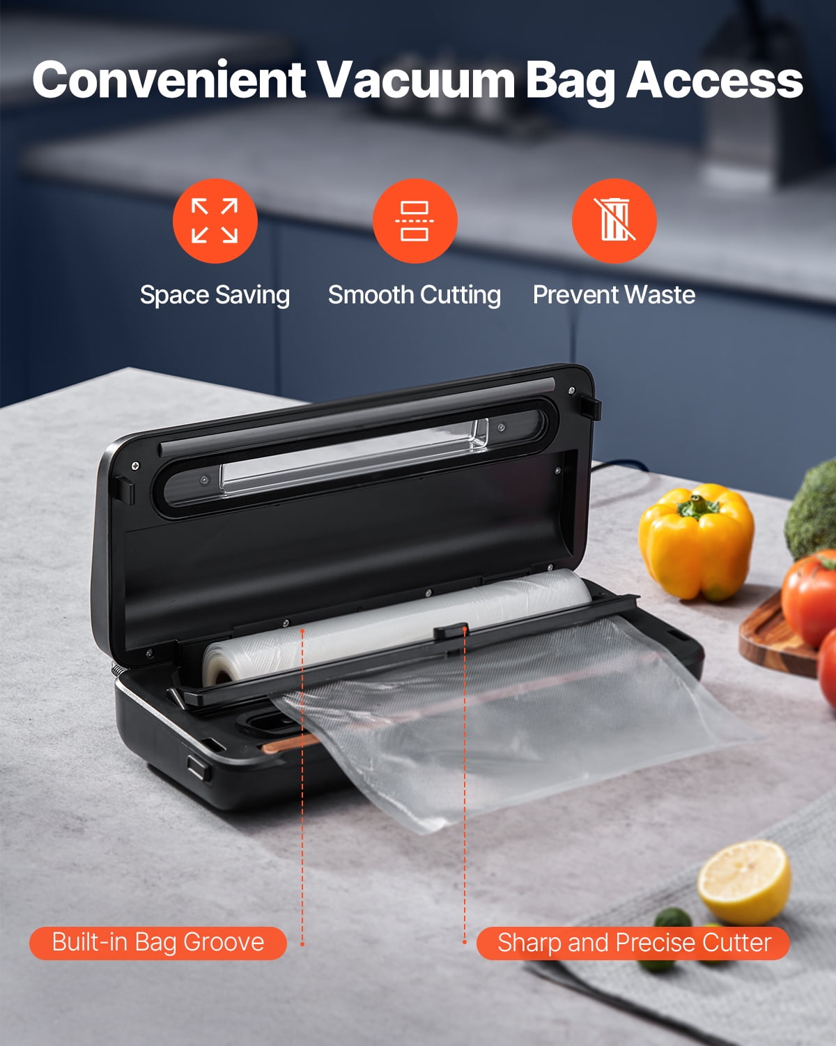 VEVOR Vacuum Sealer Machine, 80Kpa 120W Powerful Compact Food Sealer, 7-in-1 Multi-Functional Food Vacuum Sealer, Automatic Air Sealing System with Built-in Cutter with 10 Vacuum Bags & 1 Bag Roll