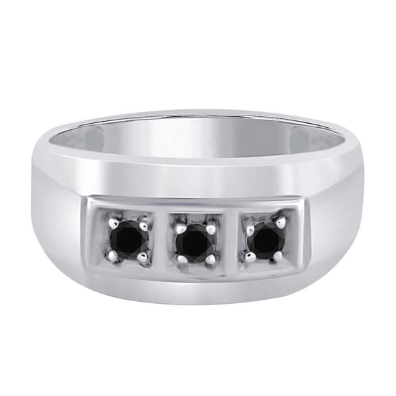 Mauli Jewels Engagement Rings for Men 0.25 Carat Black Diamond Ring in 10K White & Yellow Gold, Wedding Diamond Ring, 4-Prong Setting