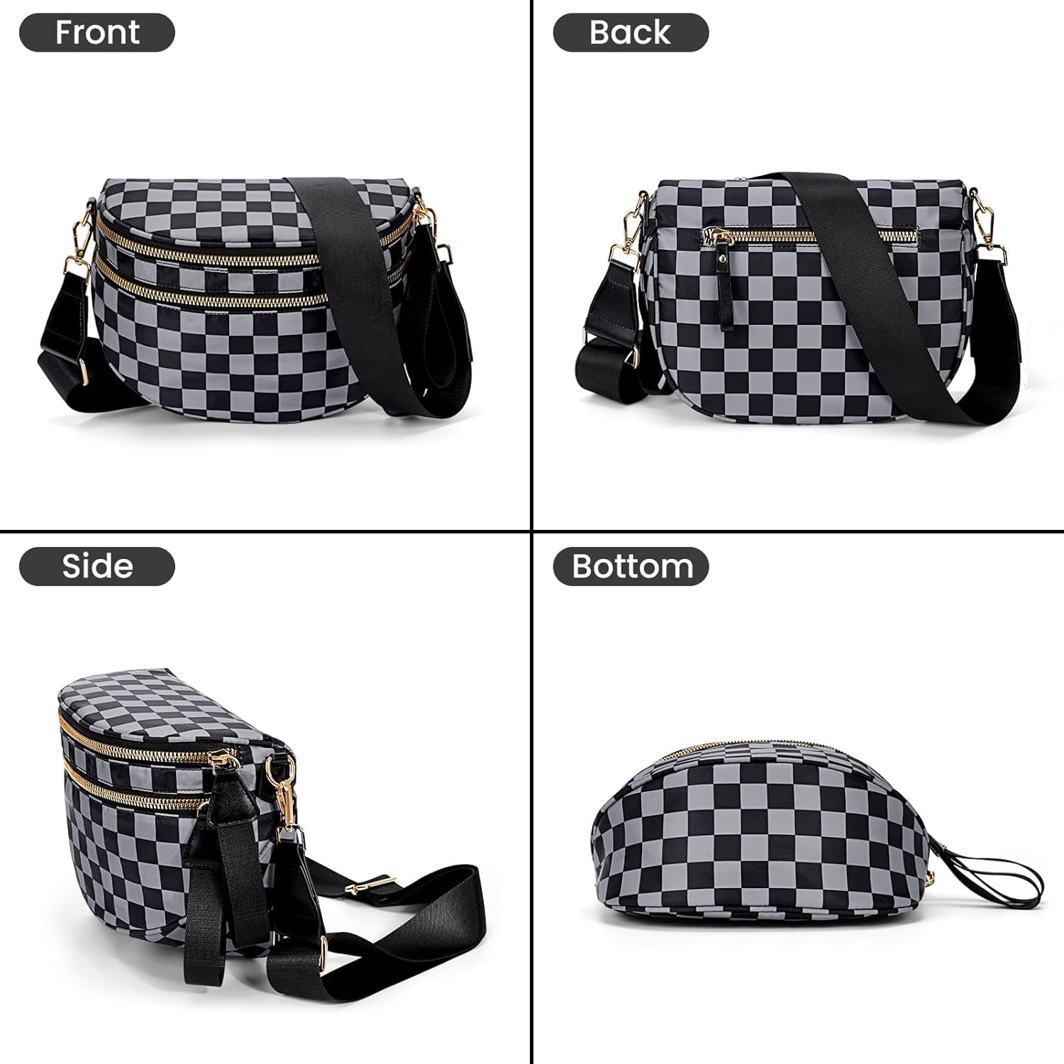 Checkered Crossbody Bag,Spacious Bum Bags for Women Nylon Crossbody Fanny Packs Checkered Purse Belt Wallet