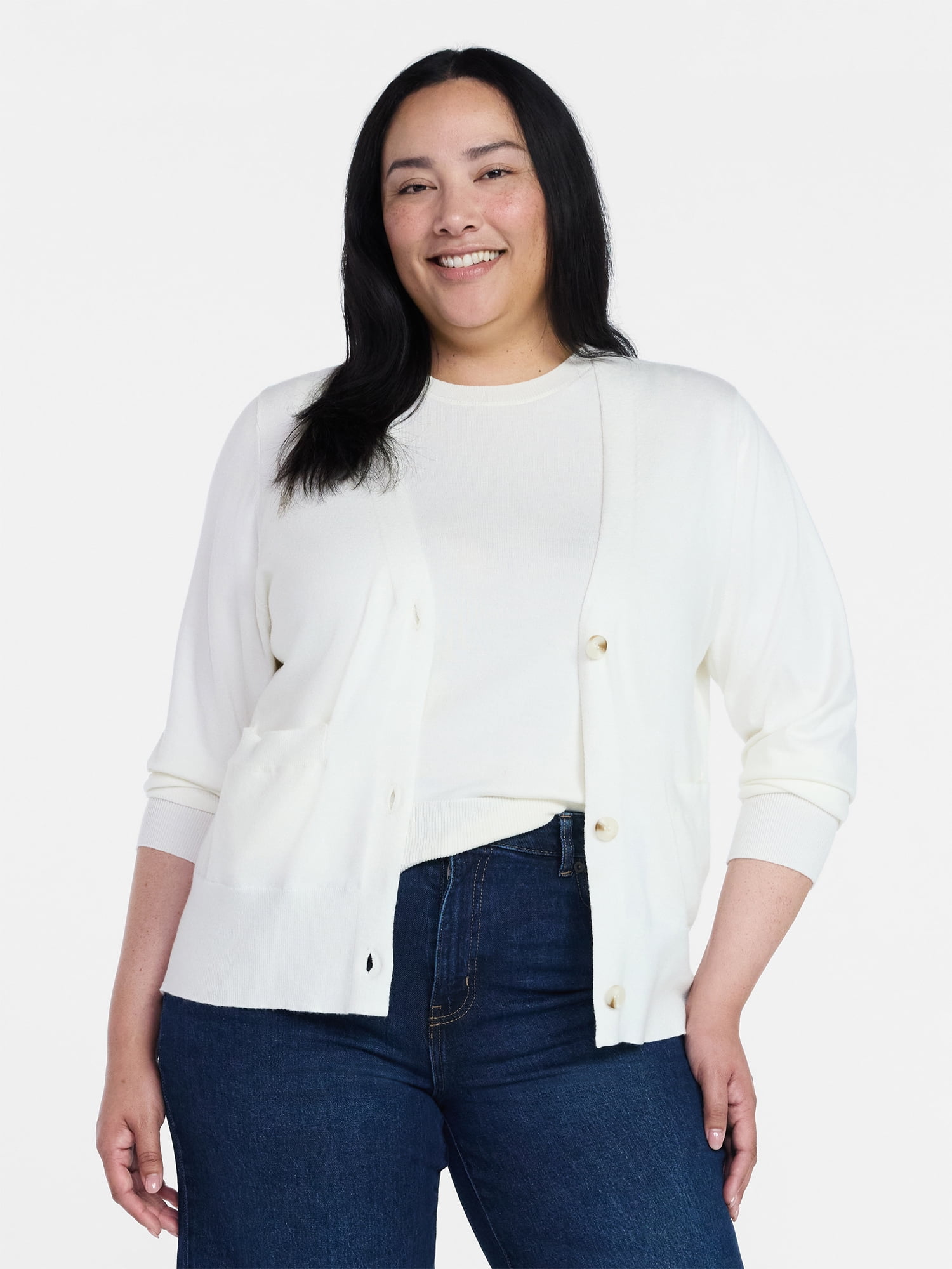 Time and Tru Women's V-Neck Cardigan Sweater, Lightweight, Sizes XS-XXXL