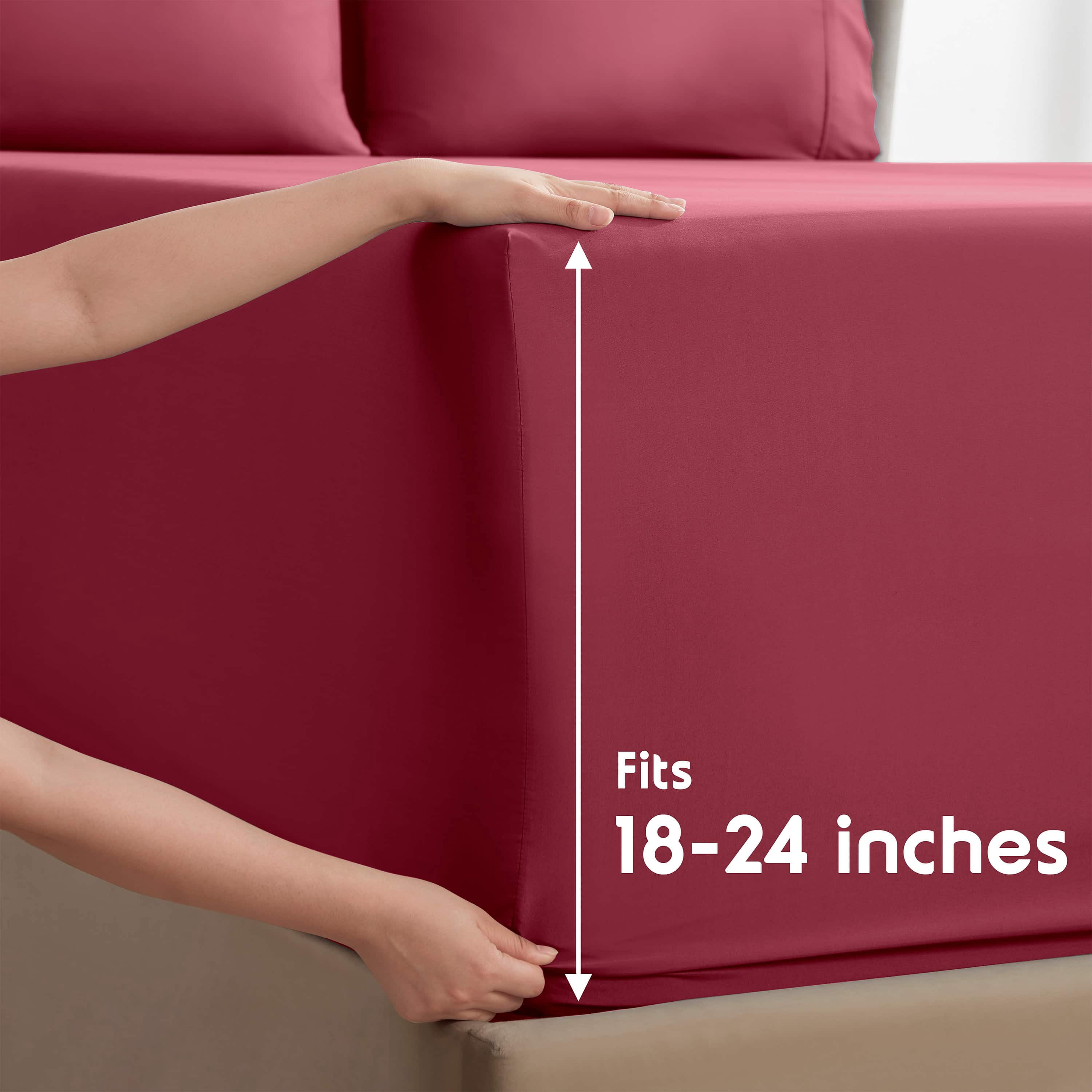 LammaLoe Extra Deep Pocket Split King Sheets set, Fits 18"-24" Mattress, 7 Piece Soft Microfiber Bed Sheet Sets, Burgundy