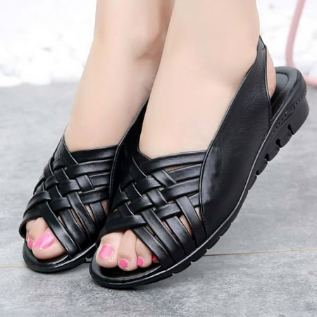 

Ovzne Womens Summer Shoes Leather Flat Sandals Open Toe Wedges Casual Sandals
