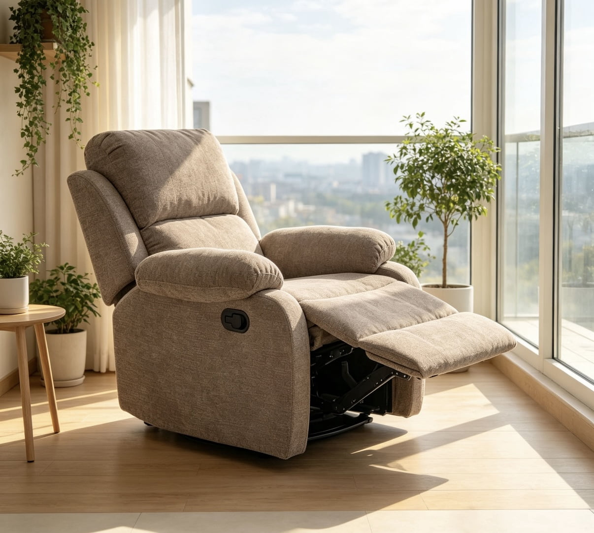 Leumius Recliner Chairs for Living Room, Manual Reclining Chair Single Sofa, Ergonomic Lounge Chair with Rocking Function,Khaki