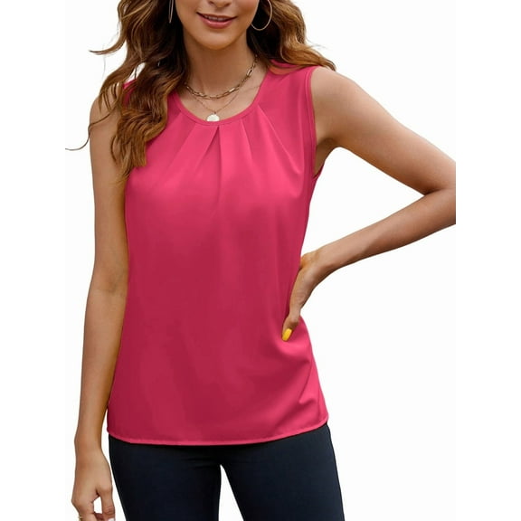 Women'S Silk Satin Tank Top Summer Business Casual Outfit 2025 Sleeveless Work Dressy Shirt Rose Red L