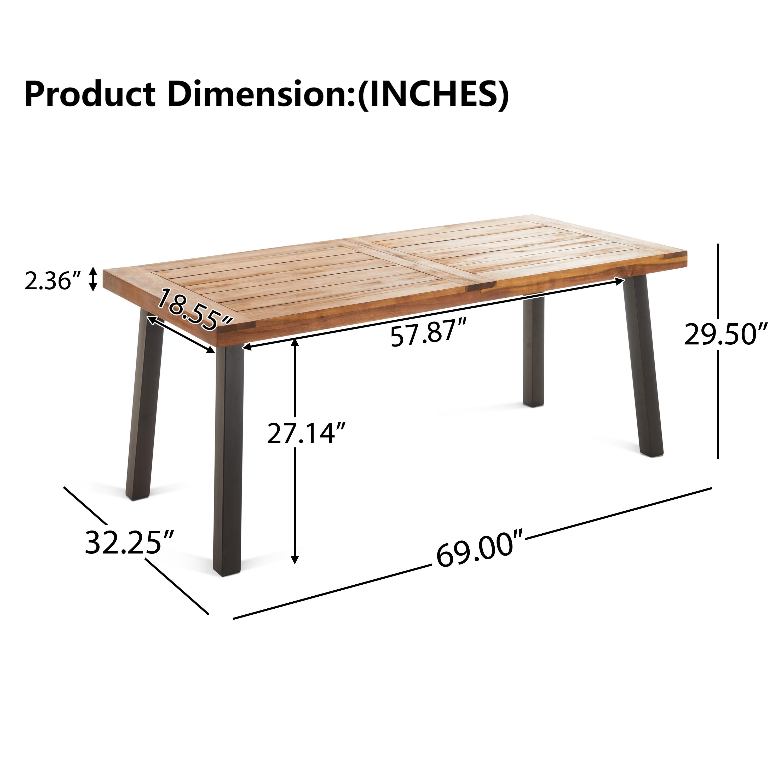 Acacia Wood Dining Table,Rectangular Wood Kitchen Table,32.25 in x 69 in x 27 in,Teak