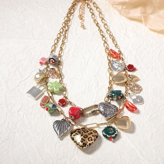 Boho Layered Pendant Necklace Double Chain Alloy Jewelry for Women Retro Style Vacation Accessory Lightweight Gift