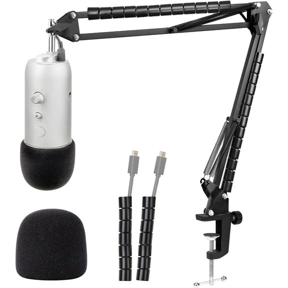 SUNMON Yeti Microphone Stand with Foam Cover Windscreen - Mic Boom Arm Stand for Gaming Computer with Pop Filter Compatible with Blue Yeti Pro Mic